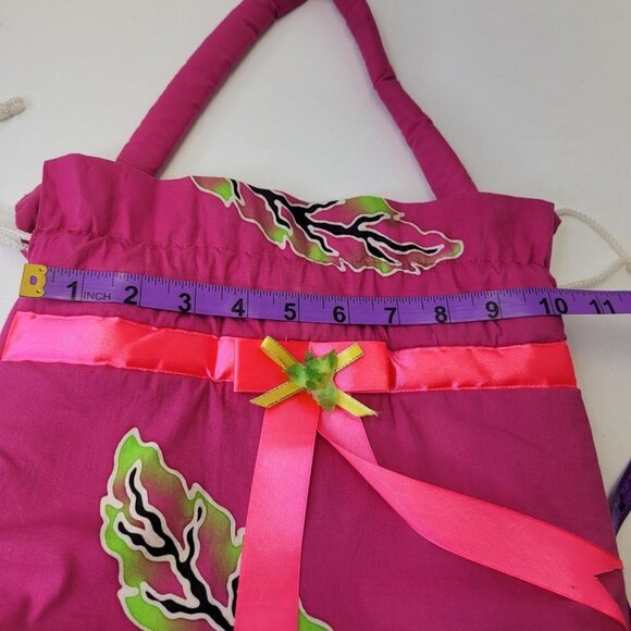 Pink Hand Made Hand Painted Batik Cotton Drawstring Fabric Hobo Tote Bag - Picture 8 of 11